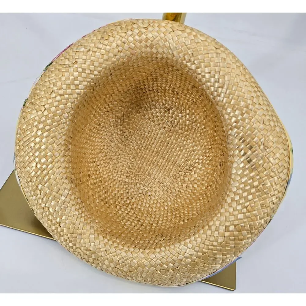 Vintage 90's Straw Hat with Floral Trim &‎ Ribbon